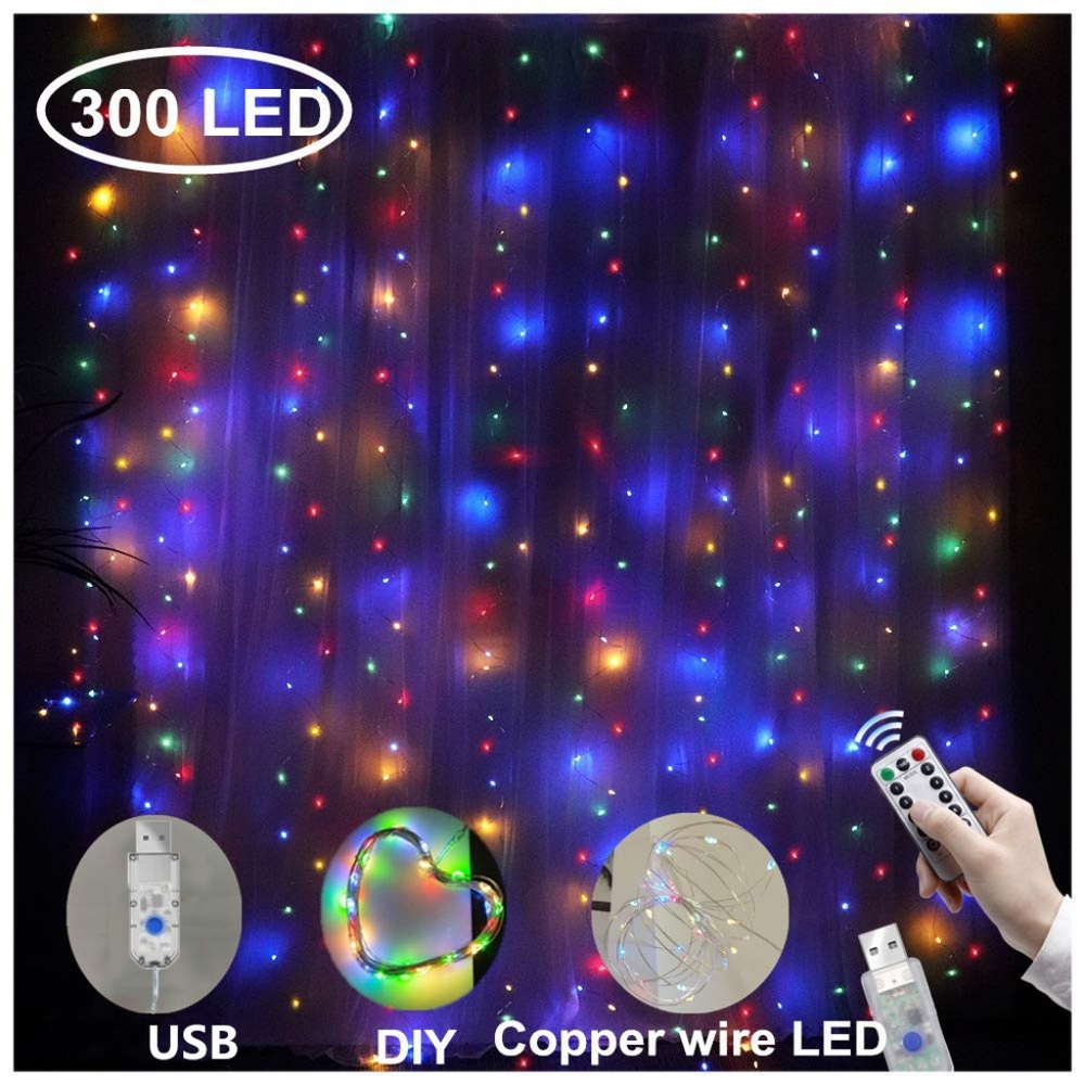 300 LED Window Curtain Fairy String Light Colorful